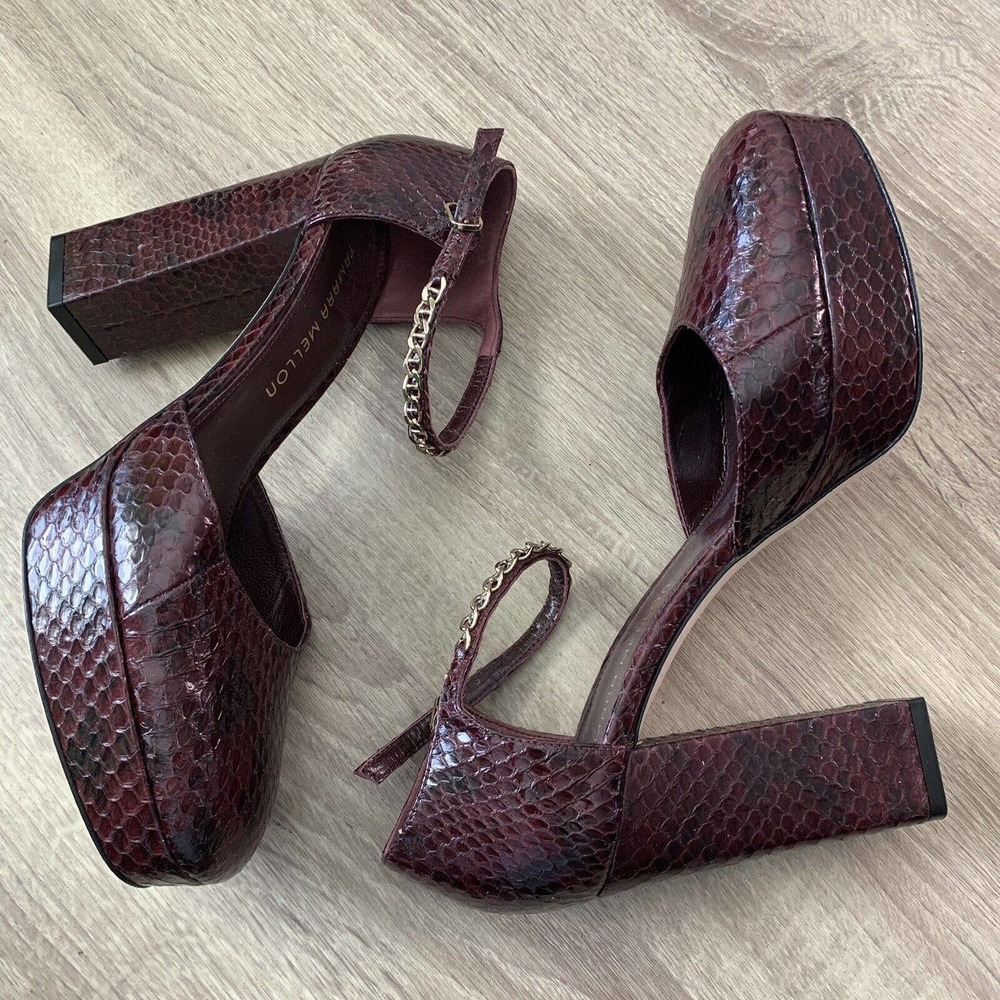 Tamara Mellon Python Burgundy Block Heel Mary Jan… - image 2